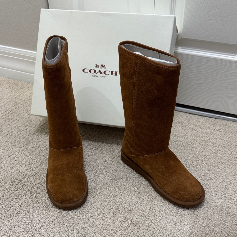Coach Giselle Suede Boots in Cognac with Original Box